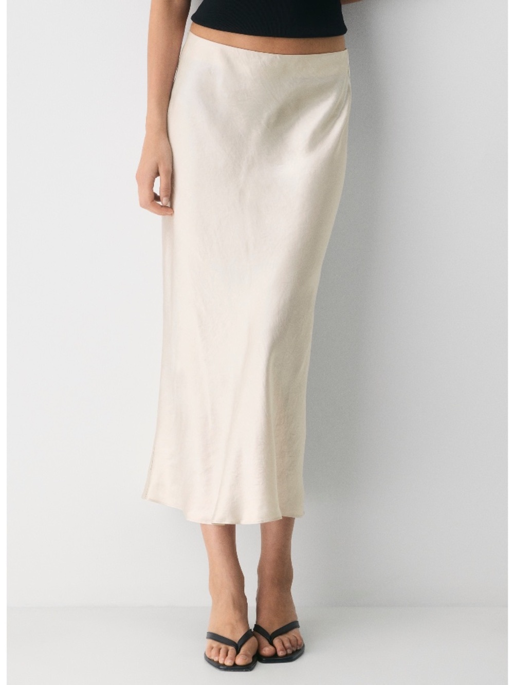 LIKE NEW! Women's Aritzia Wilfred Cream Satin Maxi Slip Skirt -4